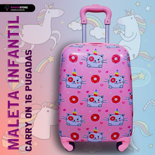 Maleta Carry On Infantil Viaje Cabina Ruedas Animada 16 Pul