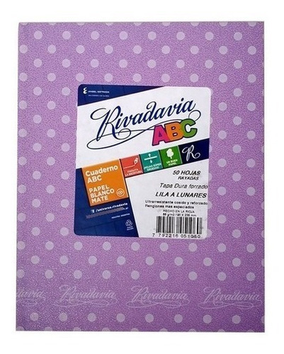 Cuaderno Abc Rivadavia Forrado50 Hojas Ray Lila A Lunares