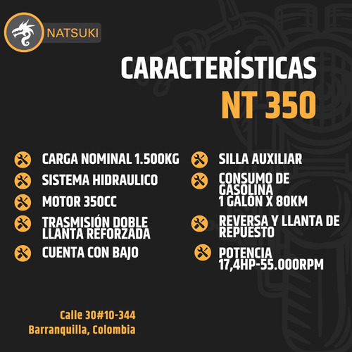 Motocarro 350cc Con Gato Hidráulico Natsuki 2025