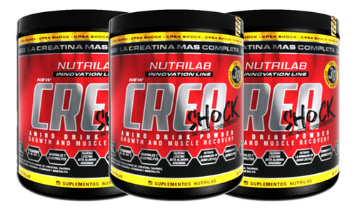 3 Nutrilab Creatina Crea Shock Por 300grs Saborizada Fuerza