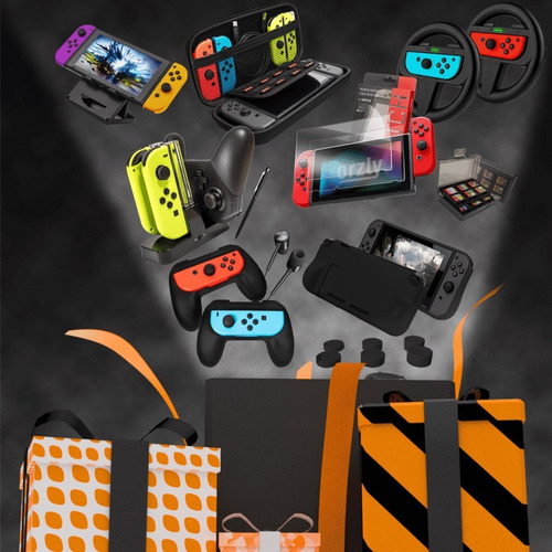 Imagen 9 de 9 de Funda Estuche Vidrio Cargador Para Nintendo Switch Geek Pack