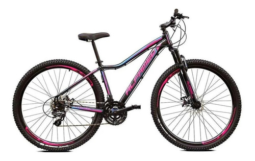 Mountain bike Alfameq Pandora aro 29 17" 27v freios de disco hidráulico câmbios Indexado cor preto/rosa/azul