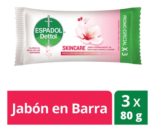 Espadol Dettol - Jabon Antibacterial Skincare 3 X 80 Gr