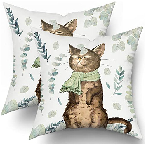 Fundas De Almohada De Gato De Primavera Hojas Verdes 18...