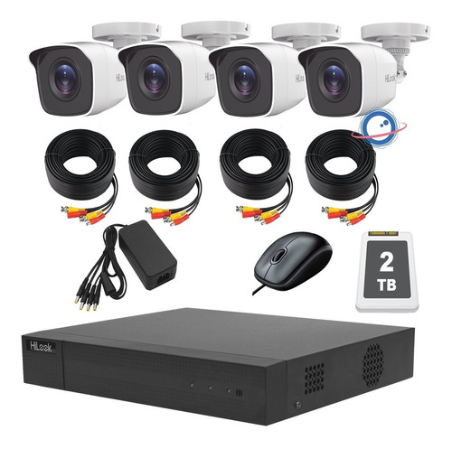 Kit Videovigilancia 4 Camaras Metal 1080p Dvr 4 Hilook 2 Tb