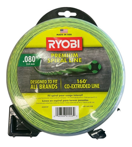 Hilo Ryobi Uso Rudo Para Desbrozadora De 2.0 Mm Color Verde