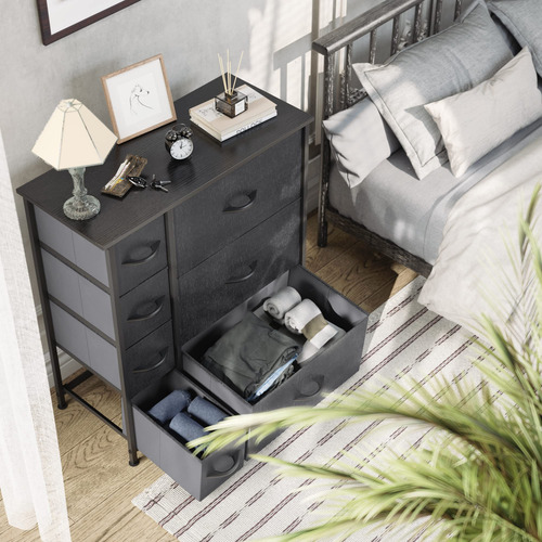 Cajonera Cingapero 7 Cajones Plegable Negro Mdf Gris Oscuro