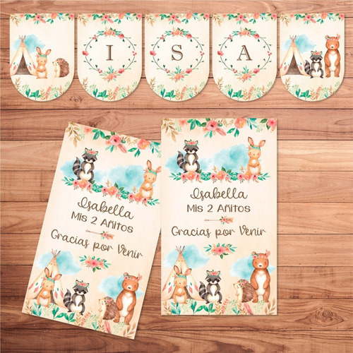 Kit Imprimible Animales Del Bosque Flores Romántico