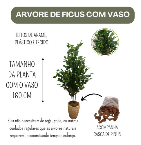 Planta Fícus Arvore Verde Artificial Com Vaso Luxo Decoração
