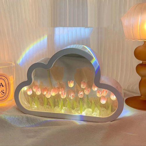 Luz De Noche Lámpara Led De Tulipanes Nube Espejo Con Luces