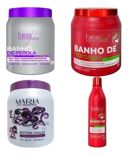 Kit Banho De Pérola, Shampoo E Máscara Morango, Btox Violet