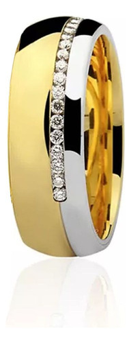 Uma Aliança Bodas Ouro 18k Abaulada 20 Zircônias 8mm 8gr