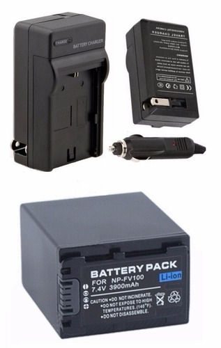 Kit Bateria Np-fv100 + Carregador P/ Sony Handycam Hdr-cx190