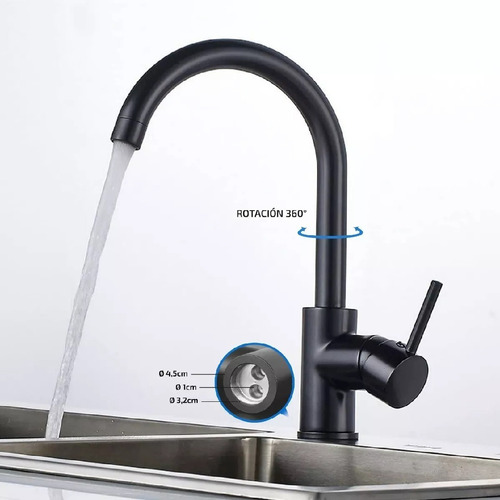 Canilla Grifería Monocomando Cocina Mesada Pico Cisne Negra Color Negro