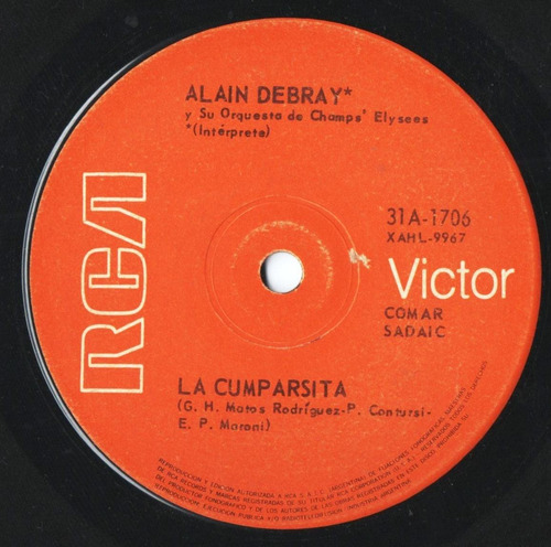 Disco 33 Rpm Tango Alain Debray La Cumparsita - Tema De Z