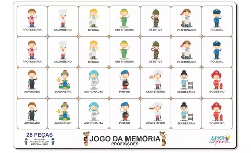 Jogo da Memória Profissões 54 Peças Brinquedo Educativo de Madeira