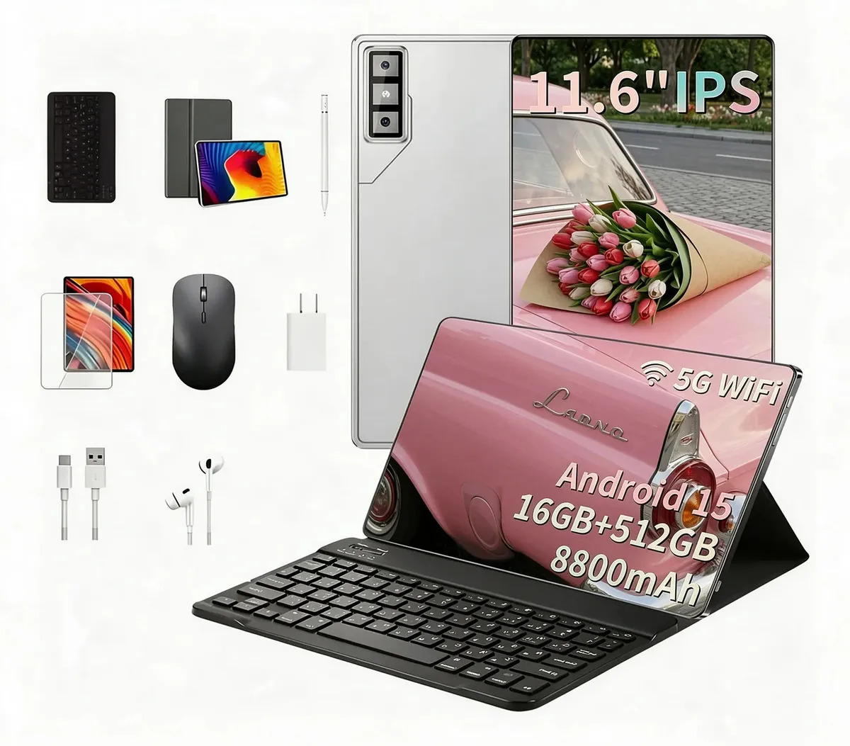 Tablet ZEENO Pad GT 5G 11,6" 16GB RAM 512GB Android 15 Tela 2960x1848 Bateria 8800mAh Câmera 24MP Frontal 48MP Traseira 10 Núcleos Com Teclado Para Estudo Trabalho Jogos e Entretenimento prata