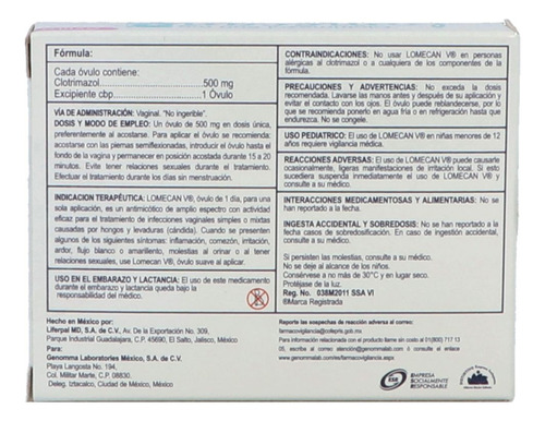 Lomecan V Caja Con 1 Óvulo De 500 Mg