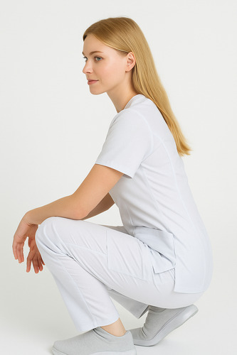 Uniforme Pijama Quirúrgica Antifluido Dama Yarea Mod. Atlas Blanco Lisa Xs
