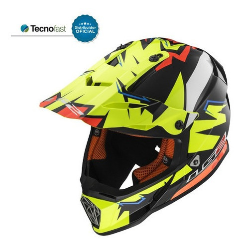 Imagen 6 de 10 de Cascos Motocross Mx Ls2 437 Fast Volt Negro Naranja Amaril