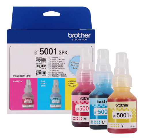 Brother Bt5001 3pk, Pack De 3 Tintas A Color, Original