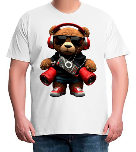Camiseta Plus Size Bco Urso Teddy Som E Musica Vermelho