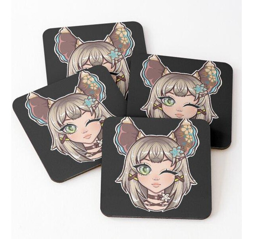 Set Posavasos Kirara Genshin Impacto Lindo Anime Chibi Estil