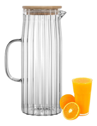 Jarra De Suco Água Em Vidro Resistente Com Tampa Bambu 1,1l