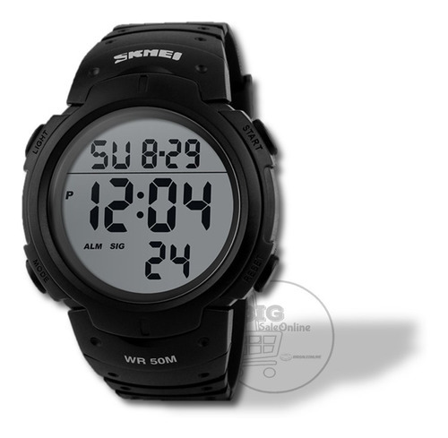 Reloj Deportivo Sumergible Con Alarma Cronometro Luz / Skmei Color de la malla Negro