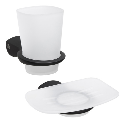 Combo Accesorios Baño Fv Epuyen Negro Mate Vaso + Jabonera