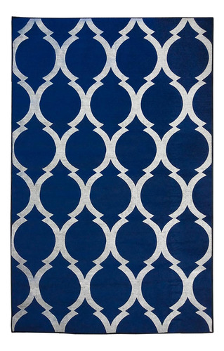 Tapete Sala Decorativo 100x150 Cm Geometrico Arabesco Azul