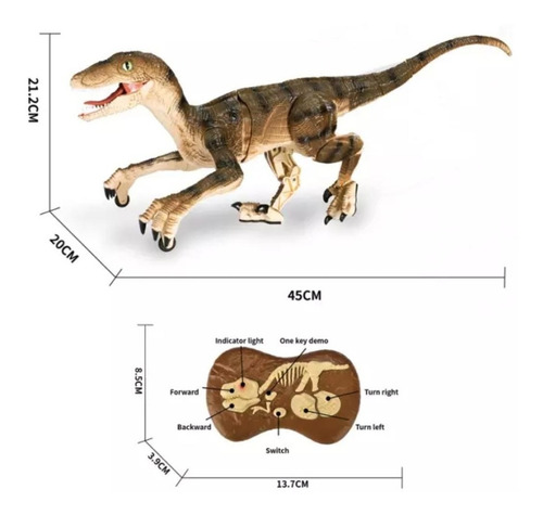 Dinosaurio Control Remoto Velociraptor 2,4 Ghz Luces Sonido