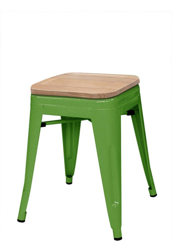 Taburete Bajo Tolix Asiento De Madera - Desillas Color Tono Verde Claro