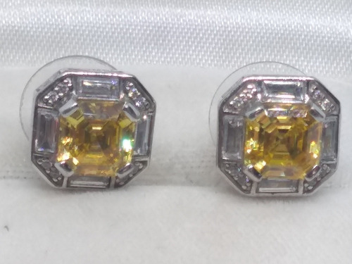 Broqueles Plata Ley 925 Con Circonias  Color Citrina 