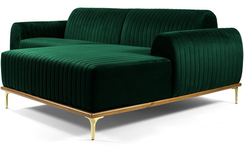 Sofá 4 Lug Chaise Direito Molino 265cm Veludo Verde B-303 Cor Verde-musgo Desenho Do Tecido Liso