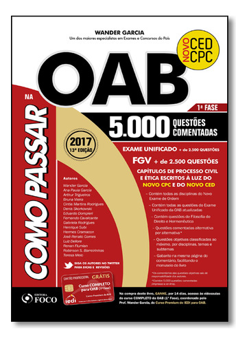 Como Passar Na Oab: 5.000 Questões Comentadas - 1º Fase, De Wander  Garcia. 1 Editorial Foco Juridico, Tapa Dura En Português