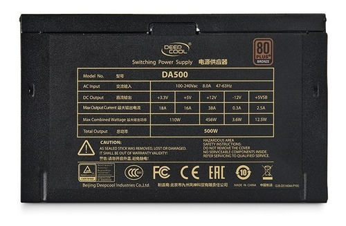 Imagen 5 de 9 de Fuente Gamer Deepcool Da500 Certificada 80 Plus Bronze 500w