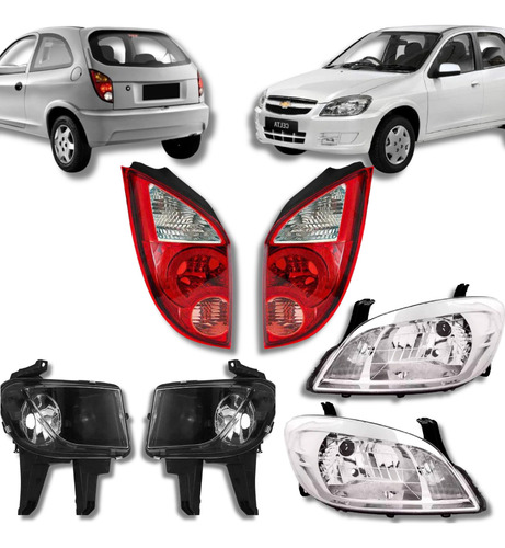Kit Celta6/15 Farol Cromado+lanterna Traseira+farol De Milha