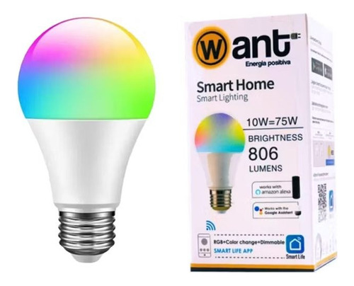 Ampolleta Led Smart Life  Luz Fria & Calida Rgb 10w E27 Wifi