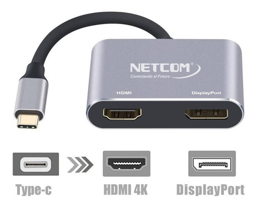 Adaptador Usb-c A Hdmi Y Displayport 4k 60hz Netcom Laptop