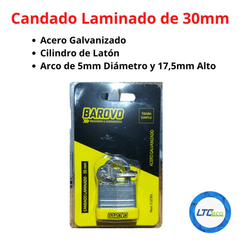 Imagen 2 de 6 de Candado Laminado Reforzado 30mm Acero Galvanizado Barovo
