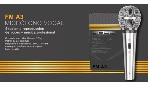 Imagen 3 de 3 de Micrófono Vocal Ross Fm-a3-ls-cn/cn Switch On/off Y Cable
