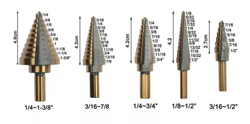 Broca Escalonada Juego Conica Acero Rapido Taladro 5 Uds