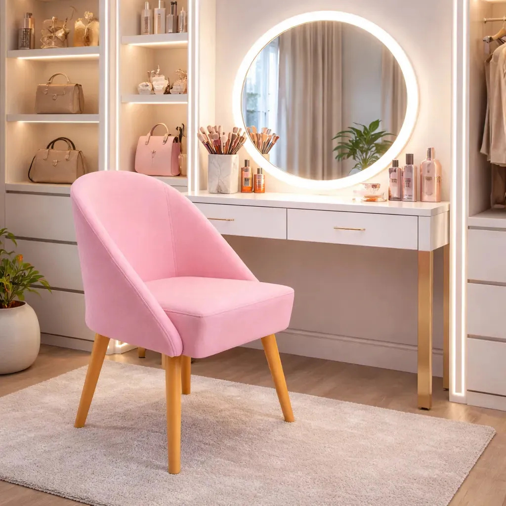 Poltrona Cadeira Lua Rosa Em Veludo Estofada Para Escritório Penteadeira Sala Quarto Salão Recepção Liberty Móveis
