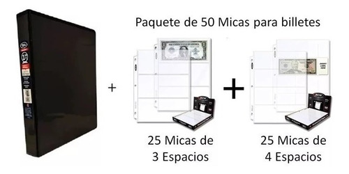 Álbum Con 50 Micas Marca Bcw Para Billetes 3 Y 4 Espacios