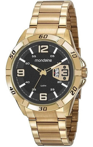Imagem 1 de 10 de Relogio Mondaine Dourado Masc Calendario Duplo 53834gpmvde2