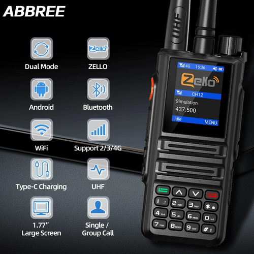 Abbree Gp-889 Rádio Analógico Uhf E 4g Poc Wi-fi E Bluetooth