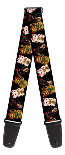 Correa De Guitarra De Hebilla Maneki Neko Lucky Cats Gold Bl
