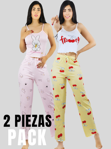 Set De 2 Conjunto Pijama Mujer Blusa Y Pantalón Dama Piyama