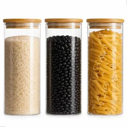 Kit 3 Pote Hermético Vidro 1000ml Tampa De Bambu Mantimentos Alimentos Muug